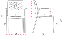 Medidas de la silla Urban Block 20 confidente con cuatro patas de Actiu