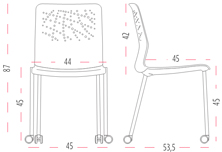 Medidas de la silla Urban confidente con cuatro patas y ruedas de Actiu