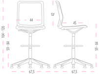 Medidas de la silla Urban de oficina con ruedas de Actiu