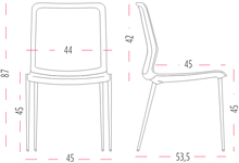Medidas de la silla Urban confidente con cuatro patas cónicas de Actiu