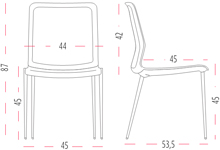 Medidas de la silla Urban confidente con cuatro patas cónicas de Actiu