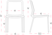 Medidas de la silla Urban confidente con cuatro patas de Actiu