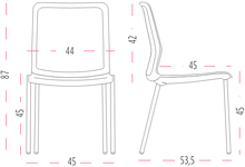 Medidas de la silla Urban confidente con cuatro patas de Actiu