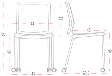 Medidas de la silla Urban confidente con cuatro patas y ruedas de Actiu