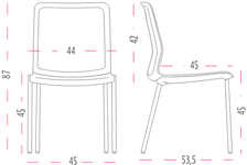 Medidas de la silla Urban confidente con cuatro patas de Actiu