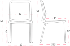 Medidas de la silla Urban confidente con cuatro patas de Actiu