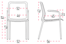Medidas de la silla Urban confidente con cuatro patas apilable de Actiu