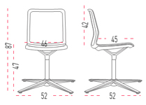 Medidas de la silla Urban Plus 50 con cuatro apoyos en cruz de Actiu