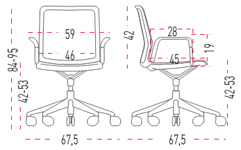 Medidas de la silla Urban Plus 50 de oficina con ruedas de Actiu