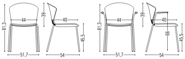 Medidas de la silla Whass confidente con cuatro patas de Actiu