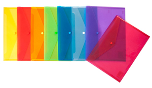 Sobres de plástico de colores transparente con cierre de broche
