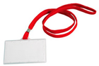 Tarjetero identificador de apertura lateral con cordón plano rojo