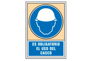 Carteles, placas y señales de obligación: es obligatorio el uso de casco.