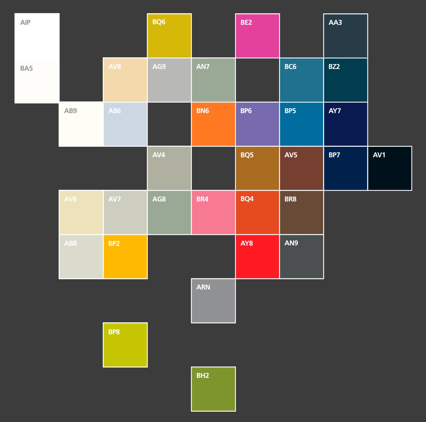 Muestra de colores de la gama completa Vision de Bisley