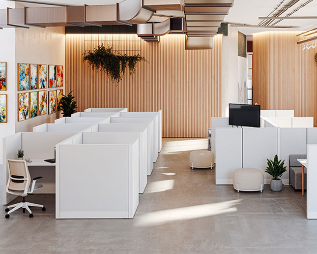 Oficina con espacios de trabajo individualizados