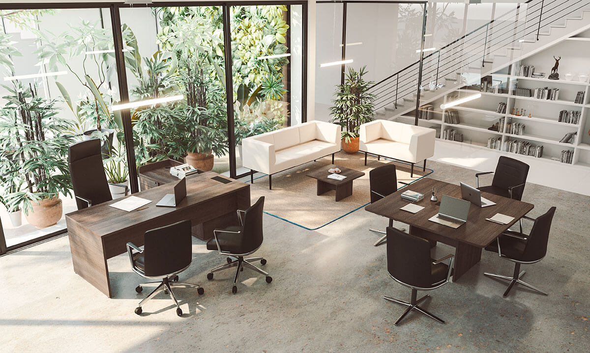 Mesas Ofimat en acabado fresno oscuro