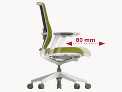 El desplazamiento horizontal del asiento, mediante el movimiento trasla con autoretorno, permite ajustar la distancia de éste respecto al respald