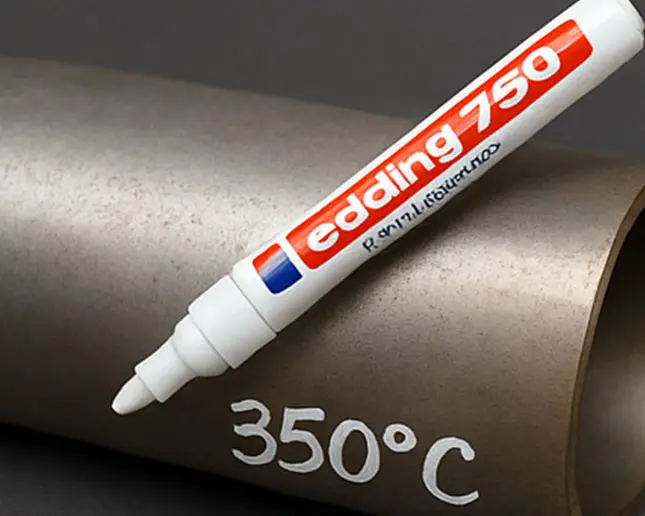 Una de las grandes ventajas del Edding 750 es su capacidad de escritura sobre superficies calientes. Su tinta especial puede soportar temperaturas de hasta 400 grados Celsius sin deteriorarse. Ideal para marcar piezas metálicas recién soldadas, herramientas de taller, motores o componentes industriales expuestos al calor.