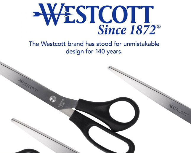 Detalle de la marca Westcott en tijeras de oficina de 21 cm