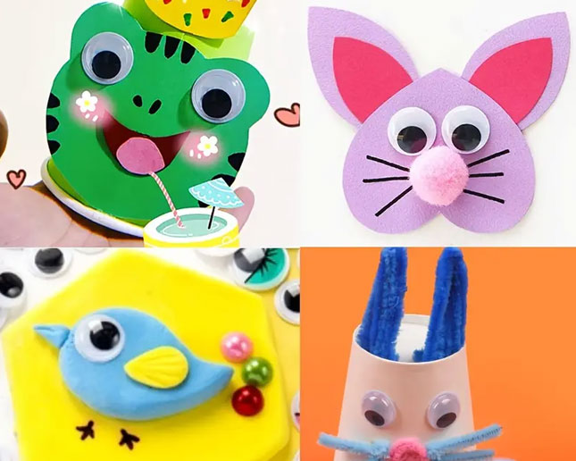 Animales creativos infantiles decorada con ojos móviles APLI de diferentes tamaños