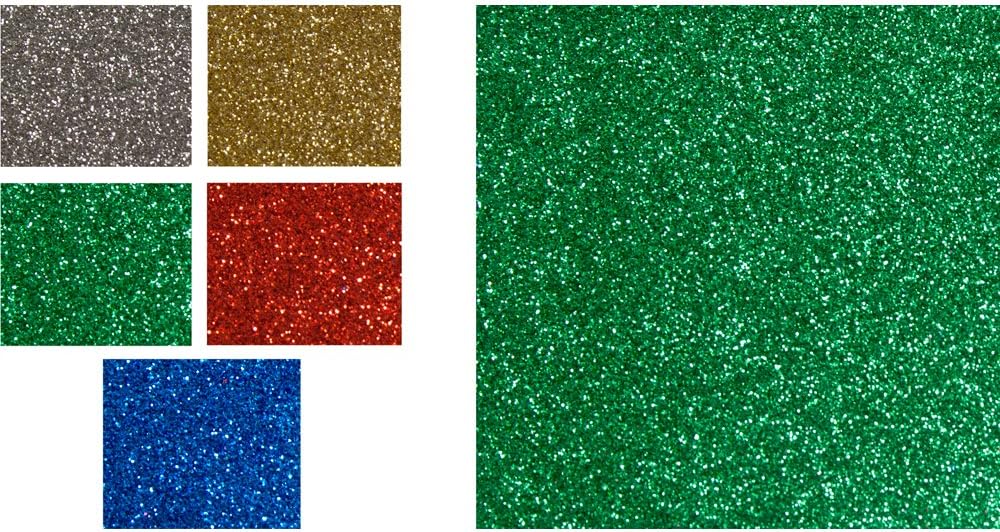  Cartulinas glitter con purpurina apiladas en colores azul, rojo, verde y plata
