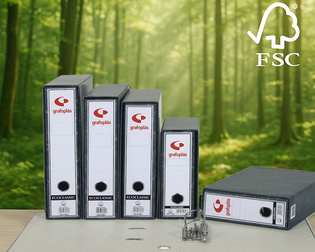 Archivadores Grafoplas Ecoclassic con papel certificado FSC y diseño reciclable