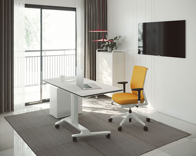 Mesa abatible y elevable Talent 500 Actiu en despacho home office con silla ergonómica Stay