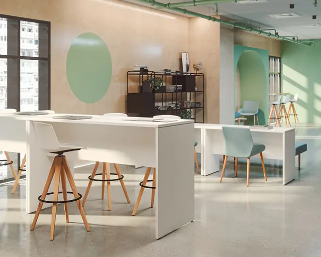 Mesa Ofimat Plus Express blanca para oficinas y espacios colaborativos