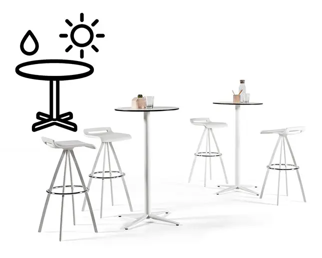 Mesa Tabula TAR 20 blanca para exterior con base en cruz de aluminio