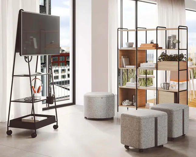 Estantería modular Tubbe Actiu diseño negro y roble elegante para oficinas