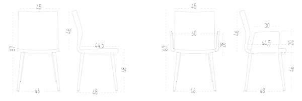 Medidas de la silla Uma con patas de madera