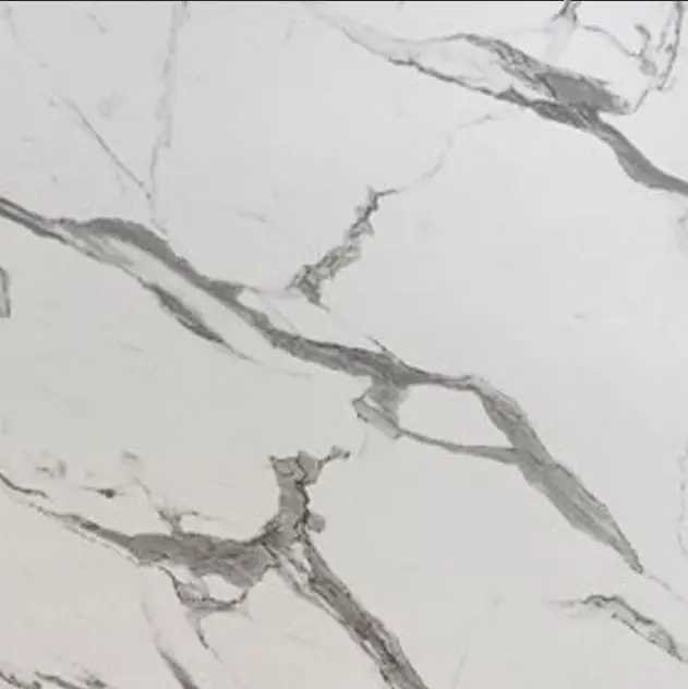 Superficie de mesa en fenólico con efecto mármol blanco con beta gris