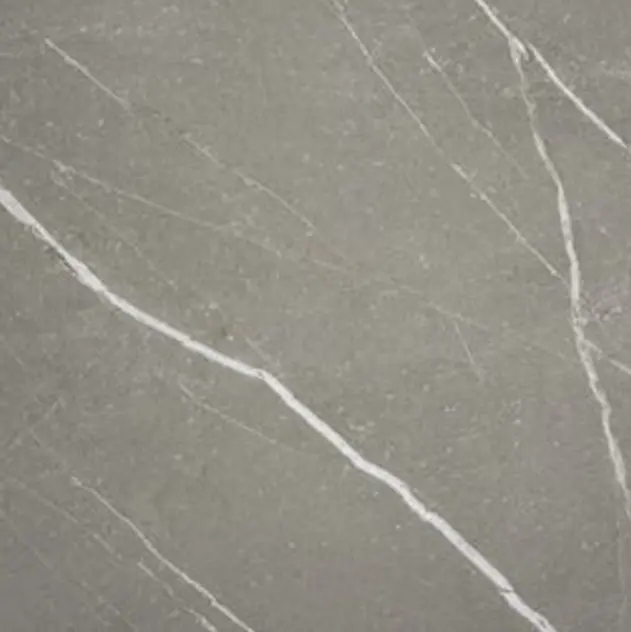 Superficie de mesa en fenólico con efecto mármol gris con beta blanca