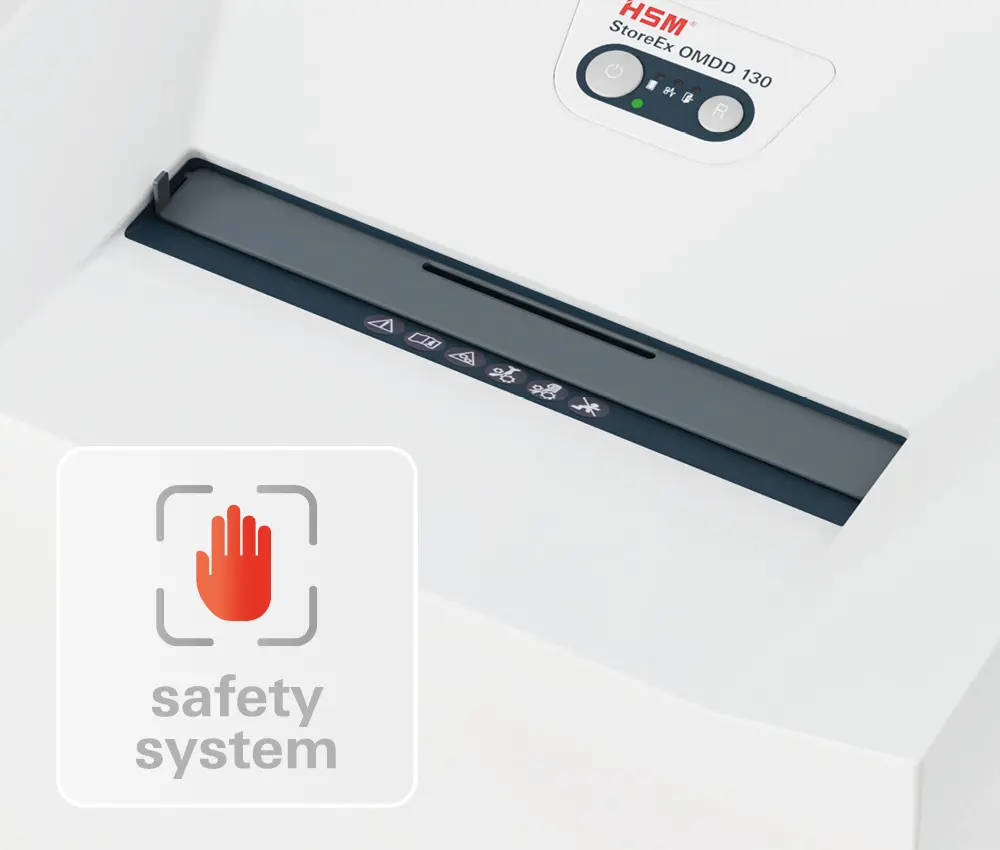 Detalle del sistema de seguridad inteligente de la destructora HSM StoreEx OMDD 130