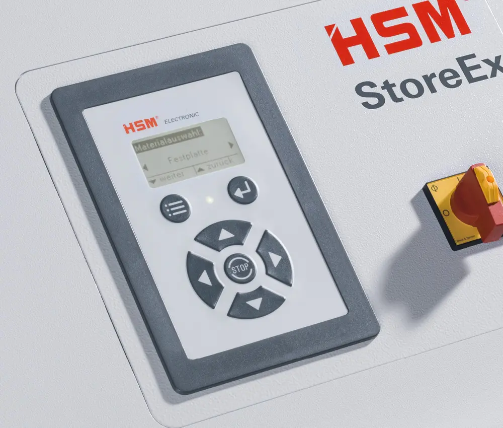 Panel de control de la destructora de discos duros HSM StoreEx HDS 150