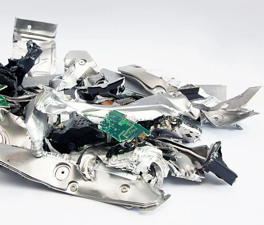 Fragmentos de discos duros tras su destrucción en la HSM HDS 150