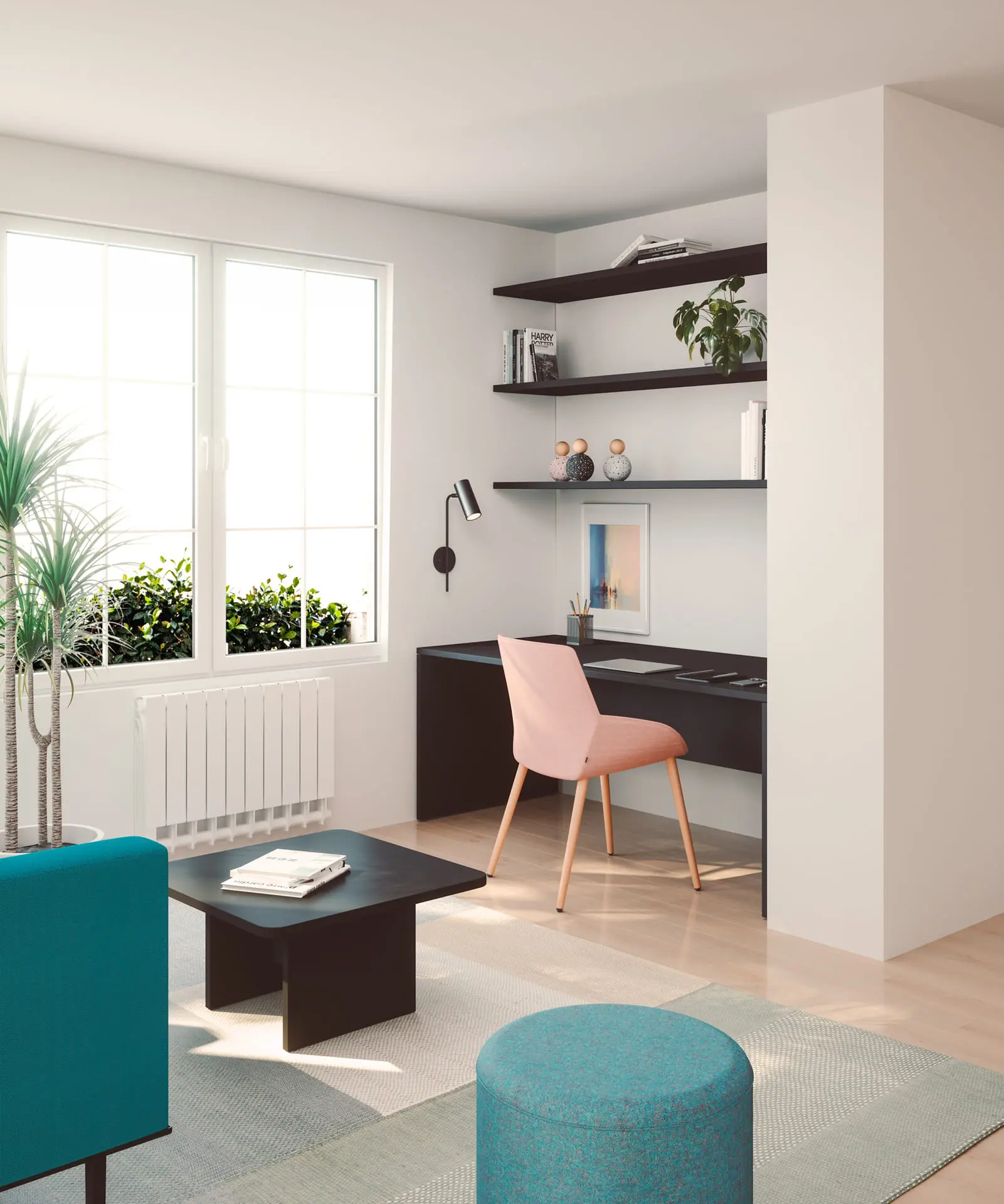 Mesa Ofimat y silla Noom integrados en salón