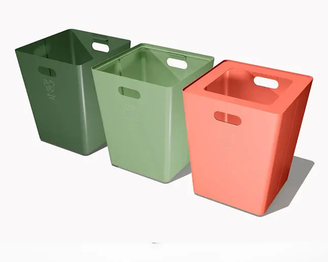 Papelera metálica de diseño con asas en varios colores para reciclaje en oficina