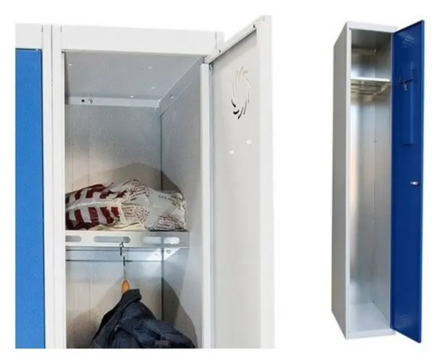 interior taquilla metálica con estante y barra para perchas para ropa laboral