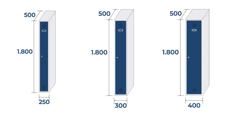 Medidasde la taquilla de 1 puerta según el ancho de puerta