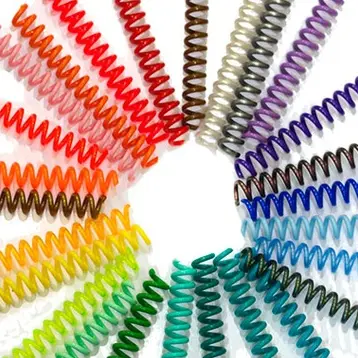 Espirales de plástico flexibles y coloridos para encuadernar documentos con giro de 360º, disponibles en varios colores y diámetros, una solución resistente, práctica y económica para blocs, libretas o presentaciones