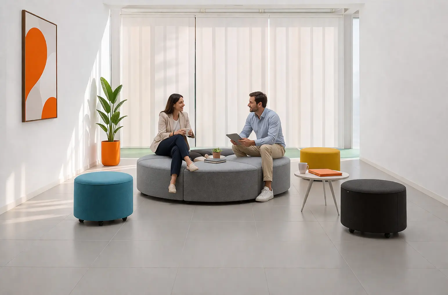 Módulos de soft seating de diseño actual, configurables en diferentes medidas, alturas y acabados. Soluciones versátiles que se adaptan a todo tipo de espacios, creando zonas de espera, descanso o colaboración con total flexibilidad.