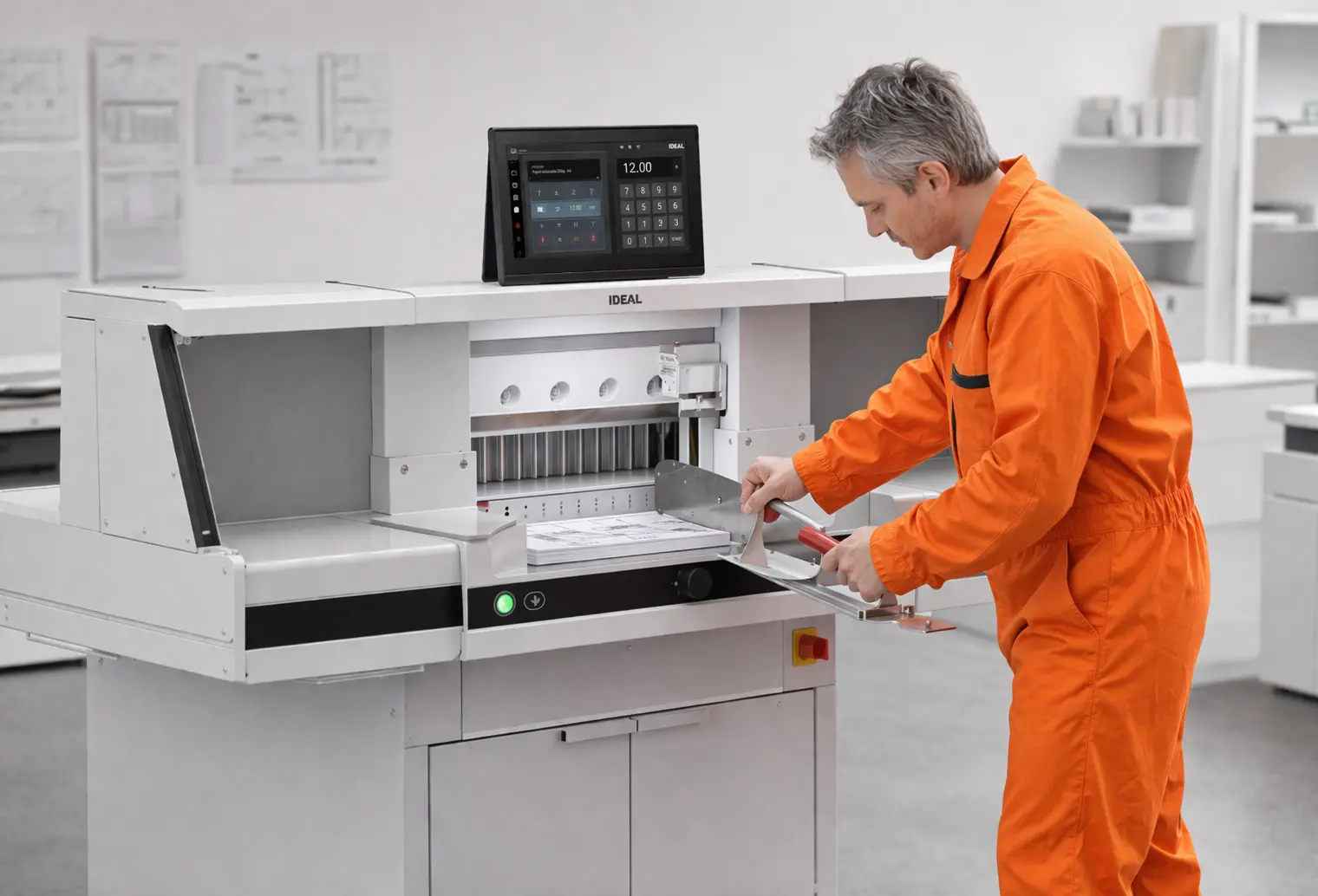 Operario de Asturalba arreglando guillotina Ideal THE56