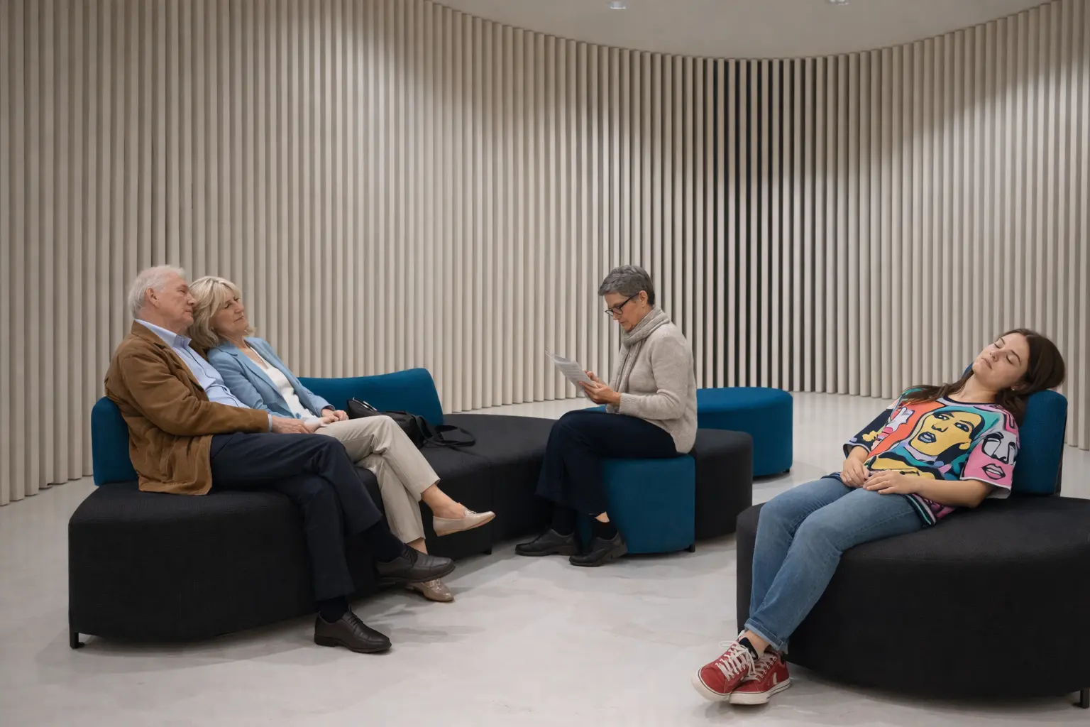 Así descansan los visitantes en los sofás Bend en el museo Thyssen de Málaga