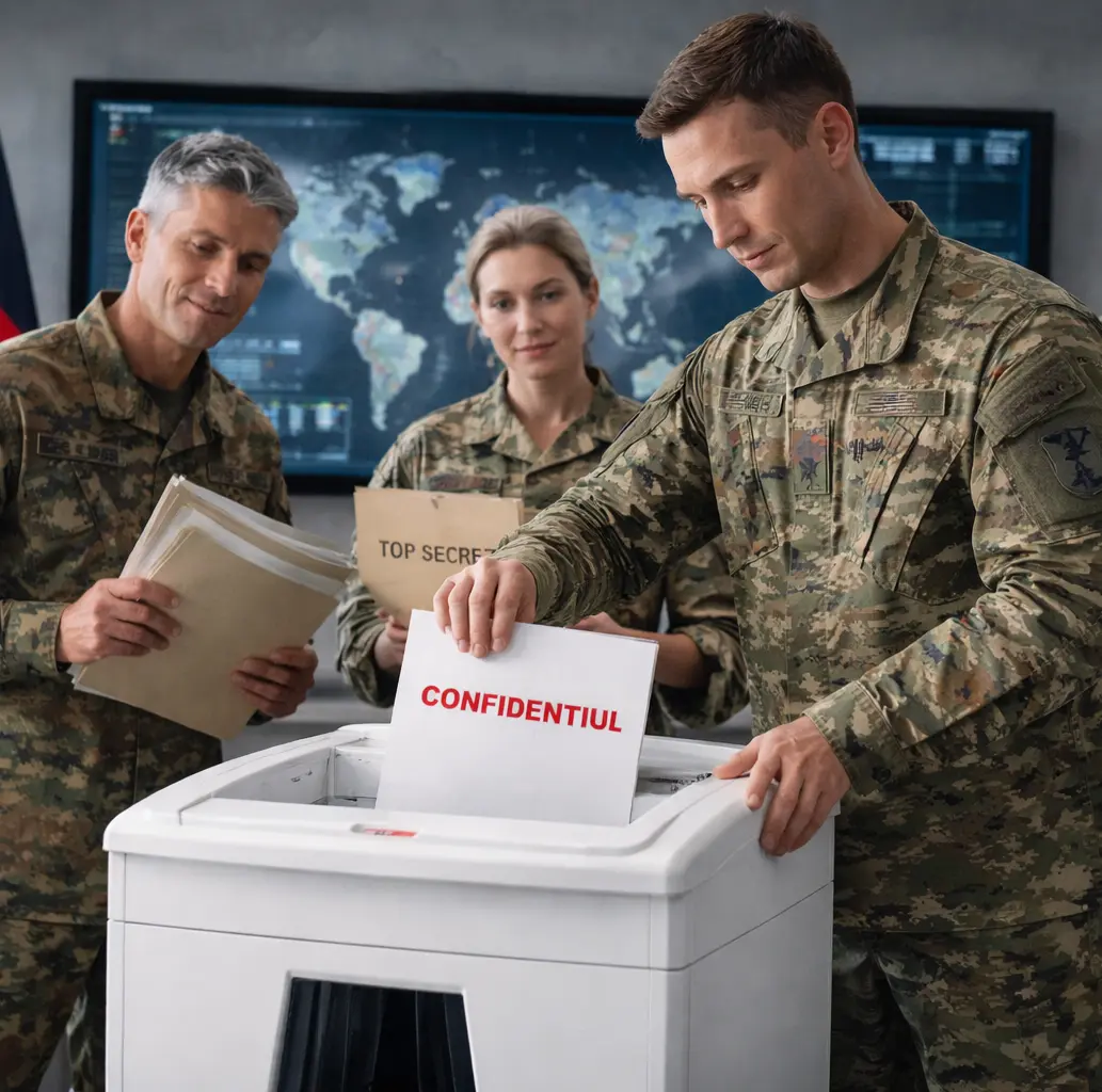 Militares destruyendo documentos desclasificados