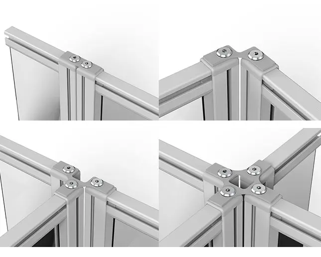 Uniones para crear configuraciones de mamparas más completas