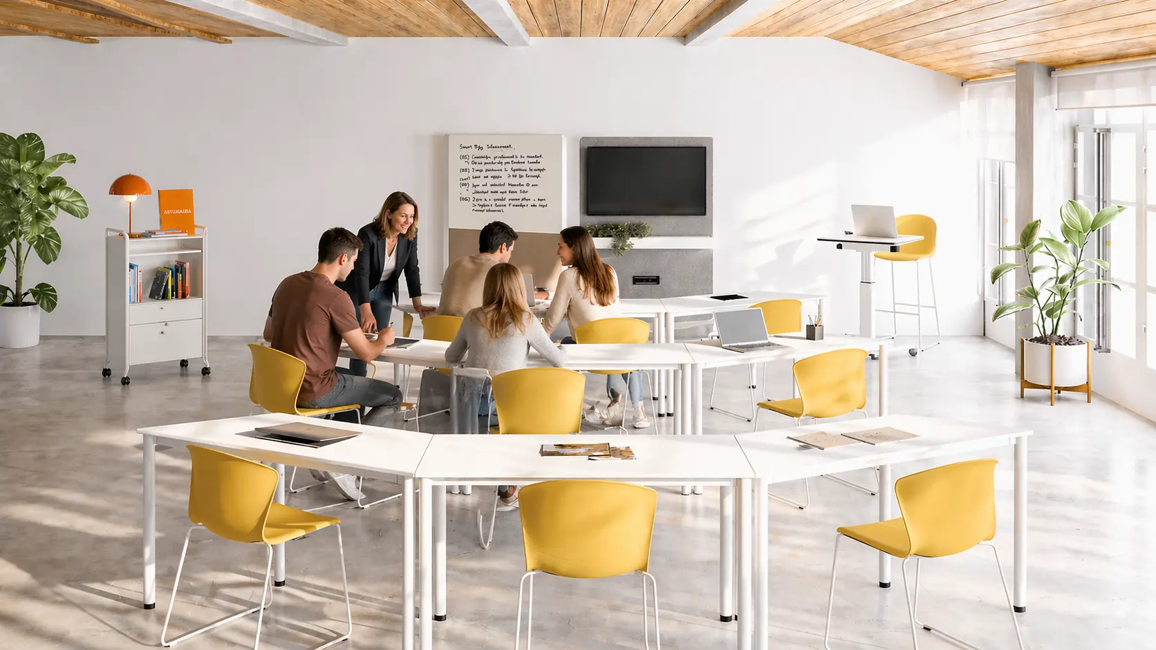 Aula de formación con mesas Dynamic y sillas Whass