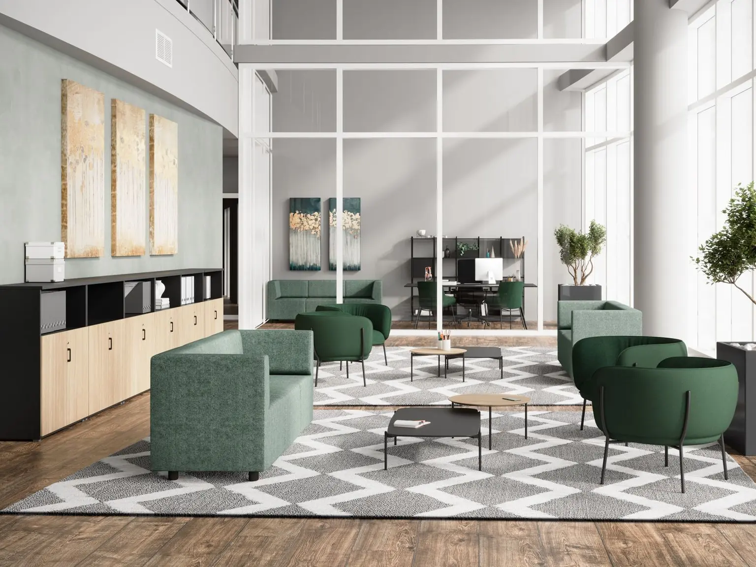 Entorno lounge con mesas Eidos y Soft Seating