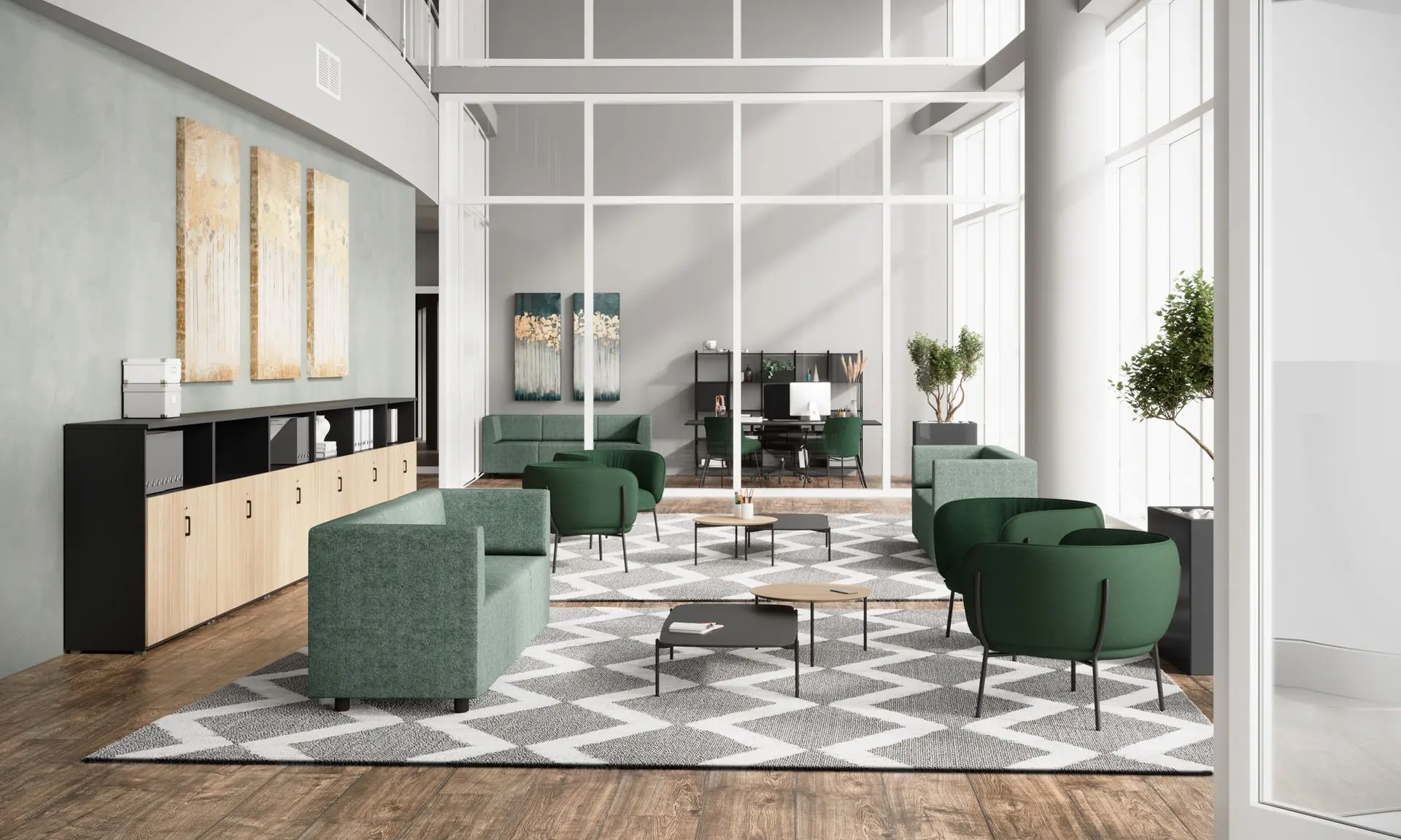 Espacio lounge con mesas Eidos