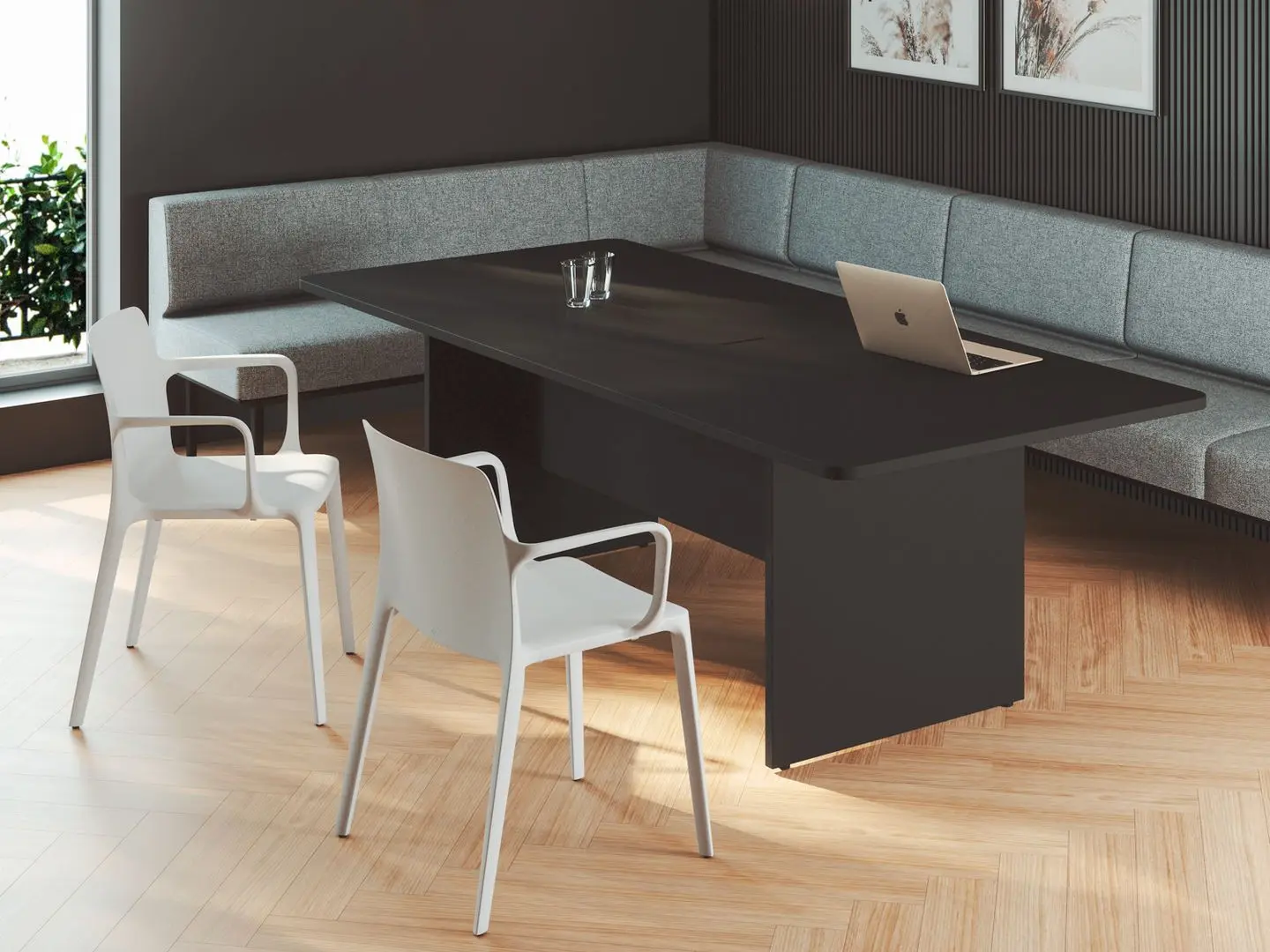 Mesa de reunión Ofimar en acabado de madera oscura Fresno